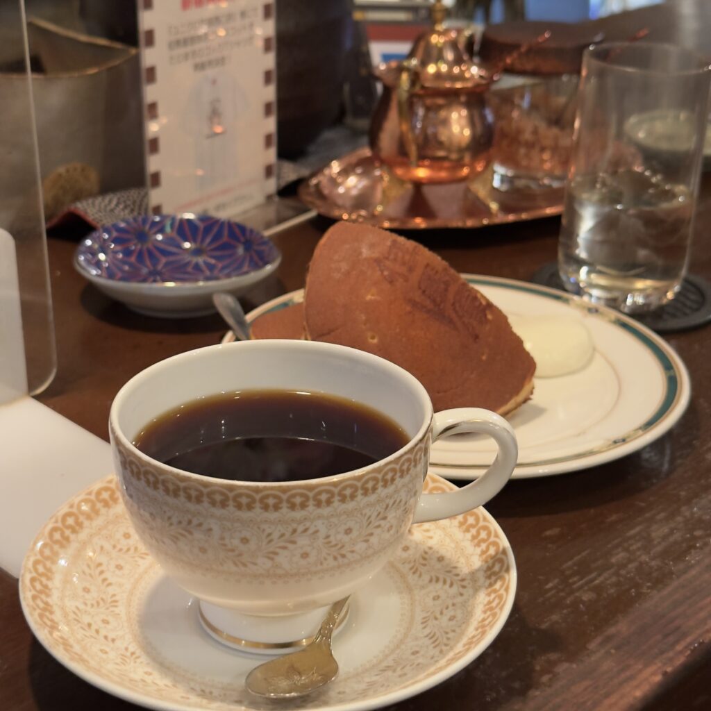 The vintage wood interior of Tajimaya Coffee kissaten in Omoide Yokocho, Shinjuku, Tokyo