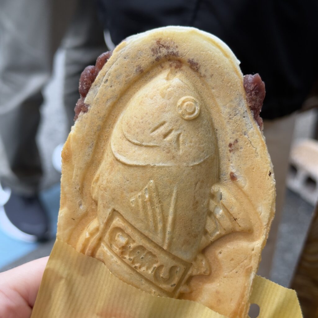 Freshly made maguro-yaki tuna-shaped taiyaki at Tsukiji Sanokiya in the Tsukiji Outer Market, Tokyo