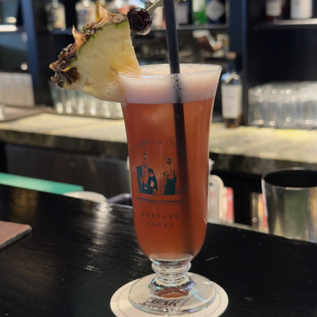 Singapore Sling cocktail at the Long Bar, Raffles Hotel Singapore