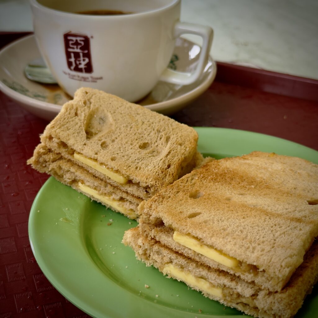 Classic kaya toast set with kopi and half-boiled eggs at Ya Kun Kaya Toast, Singapore